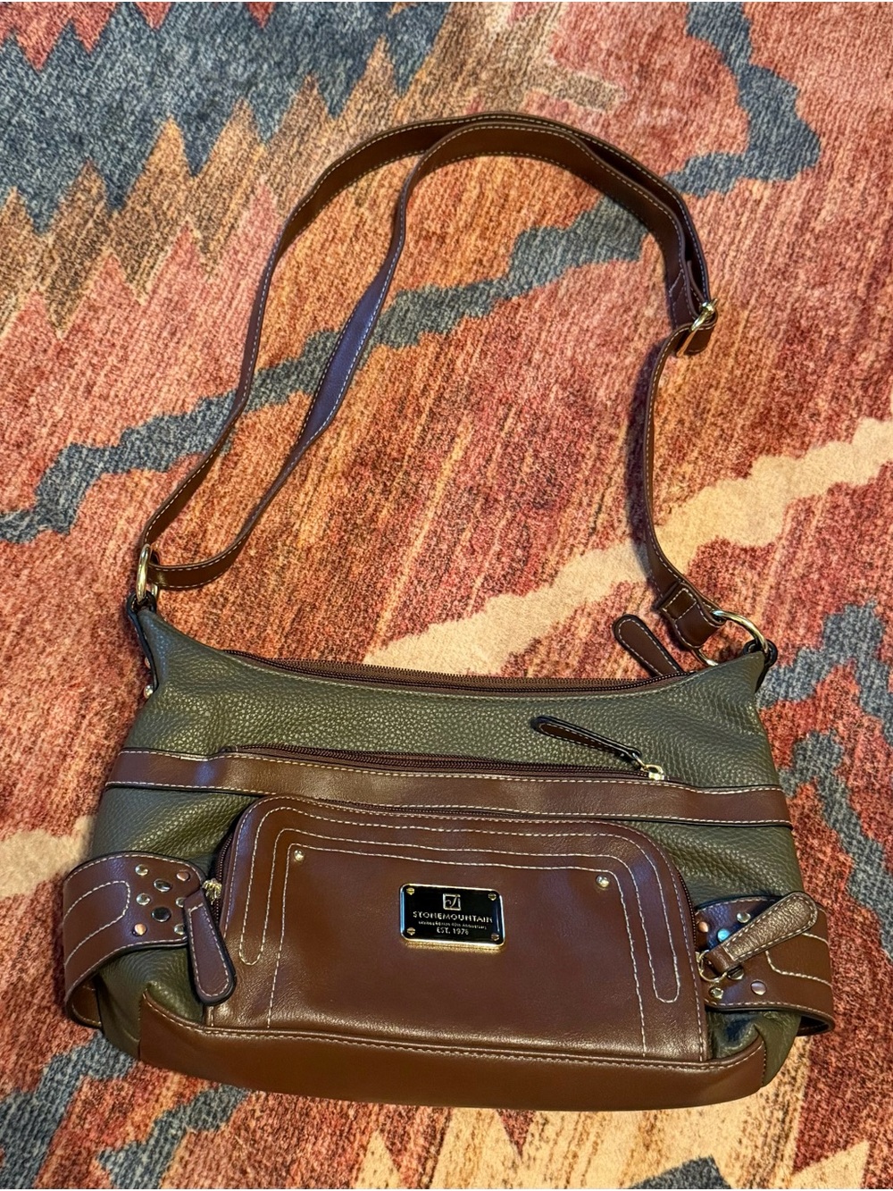 Stone Mountain Accessories Olive and Brown Leather Accent Shoulder Bag